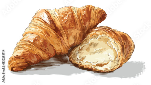 Delicious Croissant Image Combining Realistic and Vector Illustration Styles