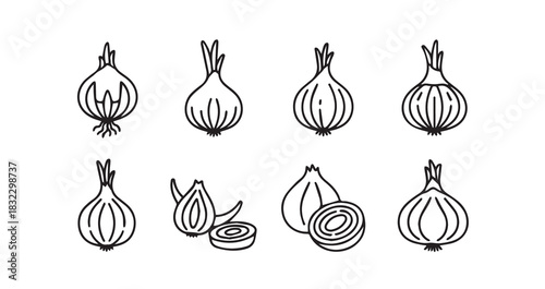 Onion icon 6 pec set black line art