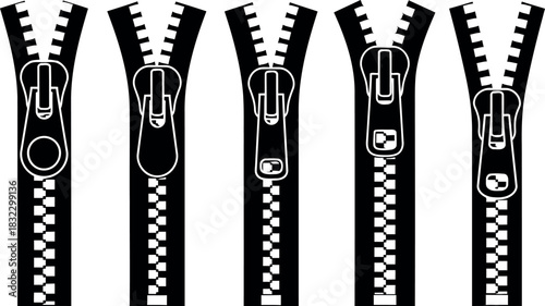 Set of zipper silhouettes isolated on transparent background