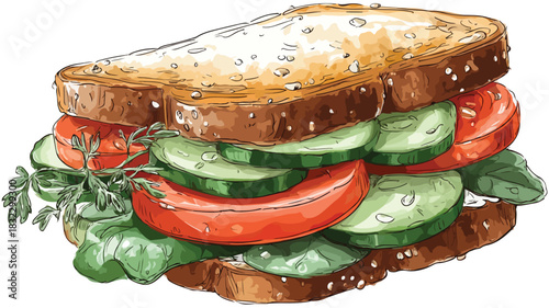 Fresh Sandwich with Tomatoes and Cucumber Ingredients for Healthy Lunch
