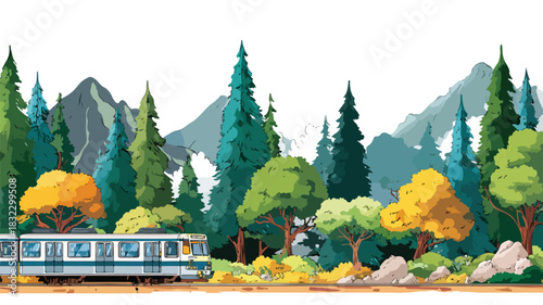 Scenic Train Journey Through Mountainous Forest Landscape
