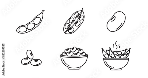 Snow Peas icon 6 pec set black line art