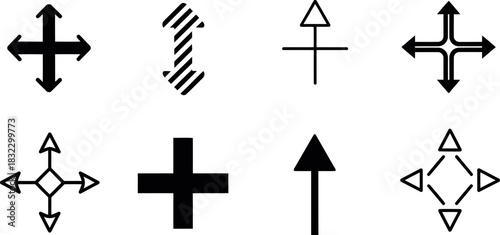 Collection of eight arrow icons isolated on transparent background