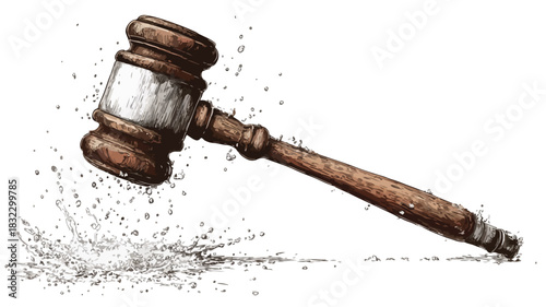 Vintage Hammer Suspended with Flour Splash Vector Illustration