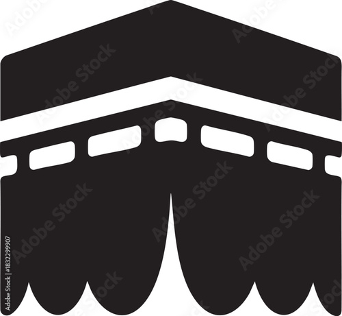 Kaaba icon black and white Islamic holy site vector, simple Mecca symbol for Hajj, Umrah, religion graphics, Muslim pilgrimage design