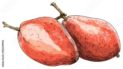 Mamey Fruit Vector Illustration with Outline on White Background