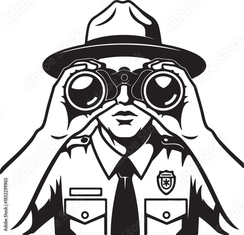 Park ranger using binoculars vector illustration for conservation themed projects