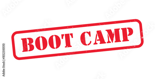 Boot Camp Red Grunge Stamp Badge Vector – Distressed Training Program Imprint Seal for Fitness, Military, and Workout Promotions