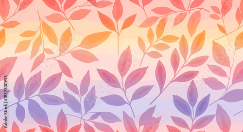 Stylish watercolor leaves pattern with vibrant gradient colors for backgrounds, textiles, and modern designs offering a fresh, springlike feeling