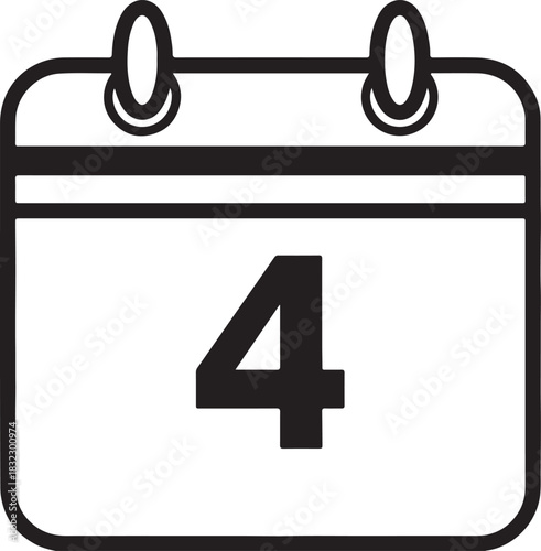 Calendar icon illustration represents day four for planning and organization purposes