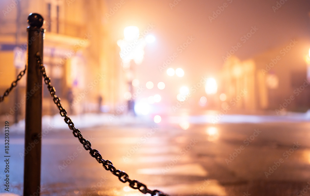 Fototapeta premium Blurry Photo Of Winter Street In Fog