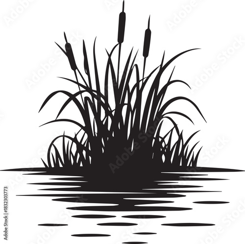 Swamp Grass and Bulrush Black Graphic Design