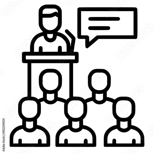 Speaker at a podium addressing an audience icon
