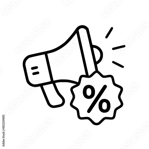 Megaphone icon with percentage tag line art isolated
