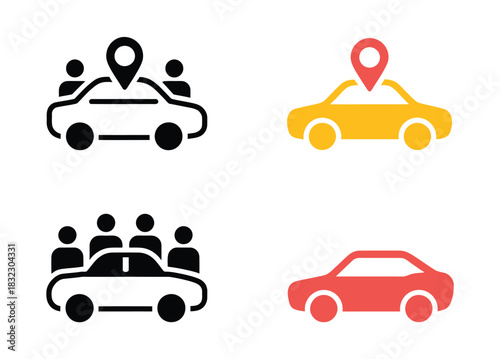 Icons represent carpooling and ride-sharing services with location pins.