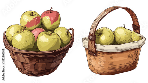 Basket of Apples with Brown Handle and Basket, Professional Stock Photo