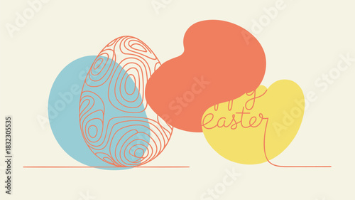 Abstract easter egg design with organic shapes and handwritten greeting in pastel colors