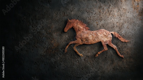 Chinese zodiac horse symbol running on textured wall