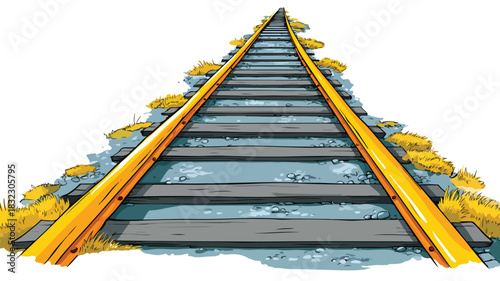 Cartoon Train Track Yellow Line Bottom