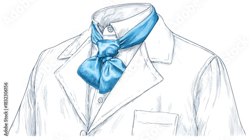 Elegant drawing of doctor's lab coat with blue ribbon accent