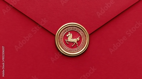 Red envelope with golden horse seal for chinese new year