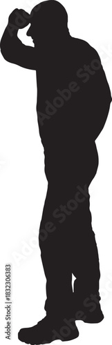 vector,side view of a man with his hand on his forehead looking away