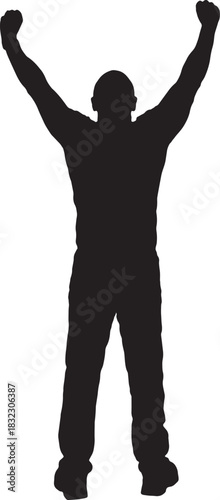 vector,silhouette of  back view of  man with amrs raised