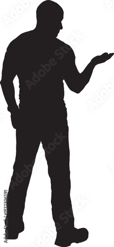 vector,silhouette of a back view of a man showing the palm of his hand and looking at it