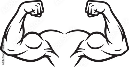 Dynamic illustration of a muscular biceps flexing with vibrant color accents