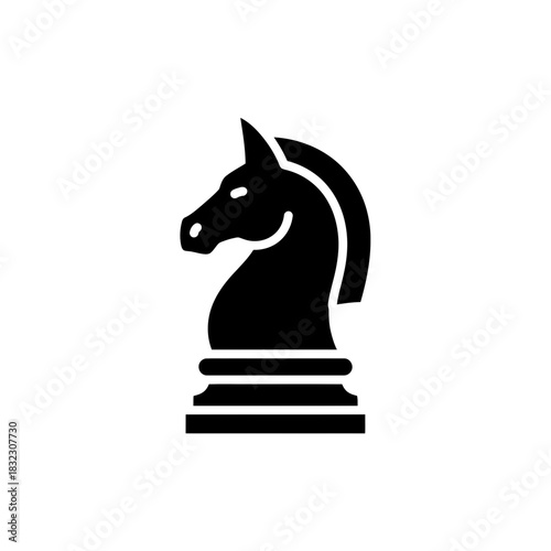 Filled black icon of a chess knight piece