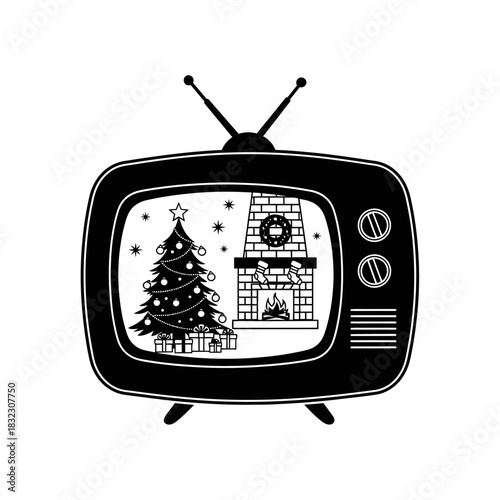 Retro television displaying Christmas scene icon