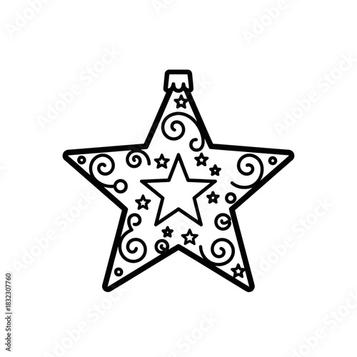 Outlined star ornament with decorative details in black icon style