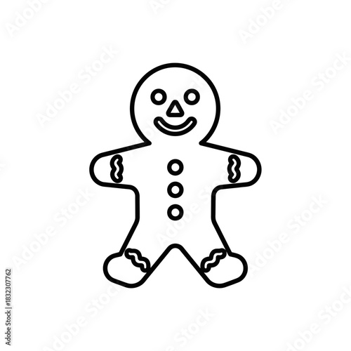 Outlined gingerbread man icon with details for festive themes