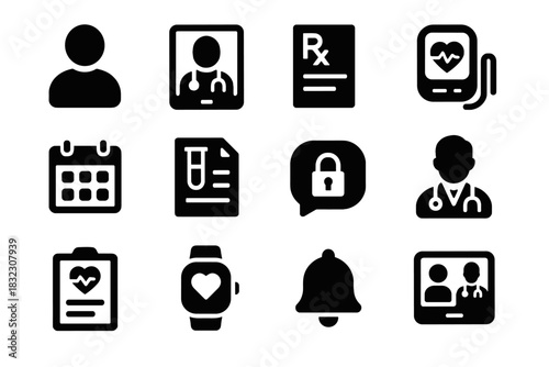 Calendar set doctor appointment result icon medical vector device video report telemedicine