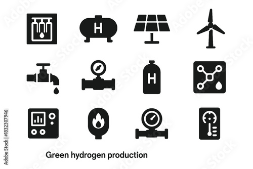 Pipeline array valve green storage icon flow solar vector hydro panel wind