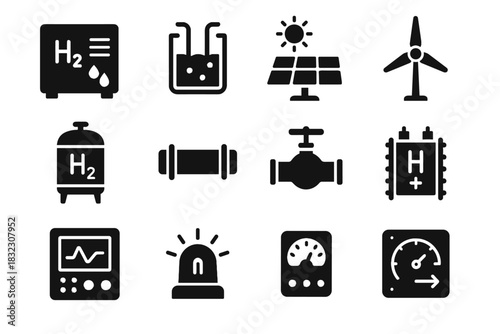 Vector icon panel stack module generator flow green array hydro unit hydrogen