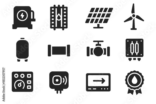 Cylinder screen sensor segment hydro wind vector solar pipeline icon generator green