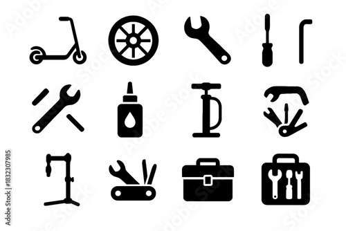 Mobility tool icon micro brake scooter tray repair oil vector pump chain