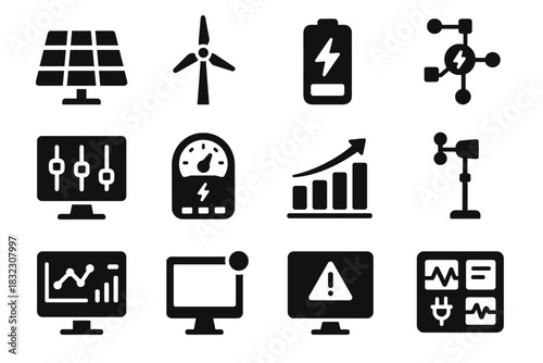 Vector grid icon icons renewable meter solar monitoring energy system alert indicator
