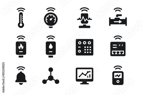Control thermometer humidity analytics flow icons icon iot alert industrial vector network