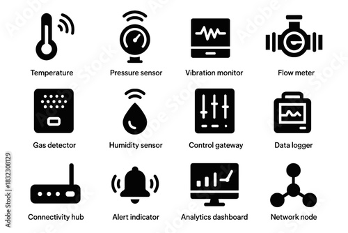 Iot dashboard hub humidity industrial sensor vibration node vector icon network connectivity