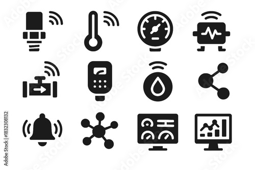 Flow vector alert data dashboard gauge industrial iot bell icon vibration monitor