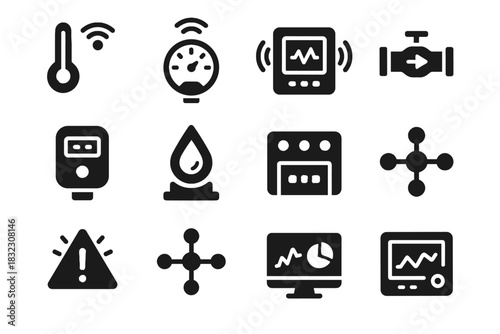 Alert industrial icon sensor pressure meter panel iot vector analytics network monitor