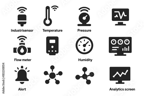 Dashboard humidity gauge vector sensor industrial alert icon node detector