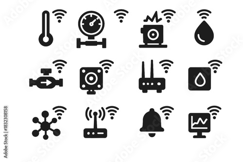 Bell meter industrial logger hub screen flow vector detector icon thermometer iot