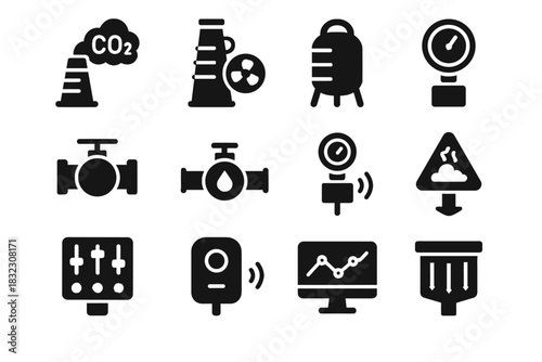 Tower carbon vector alert sensor capture control pressure emission storage icon