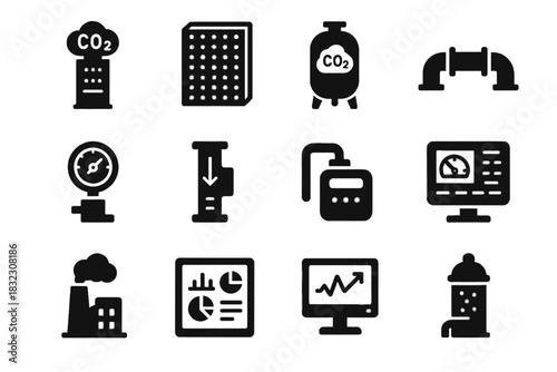 Scrubber carbon dashboard icons capture module icon segment panel absorber unit vector