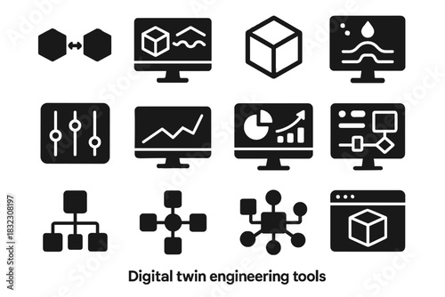 Hub system model digital diagram icon icons twin vector workflow map interface