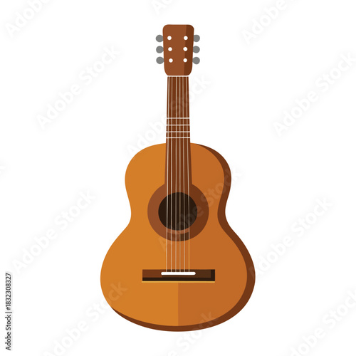 Acoustic guitar brown body flat vector icon