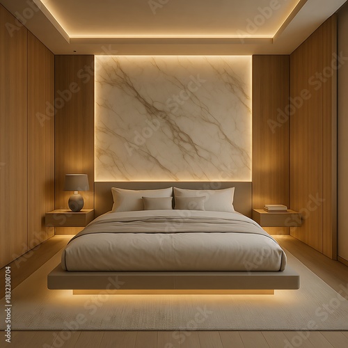 Wallpaper Mural Modern minimalist bedroom with warm indirect lighting and marble Torontodigital.ca